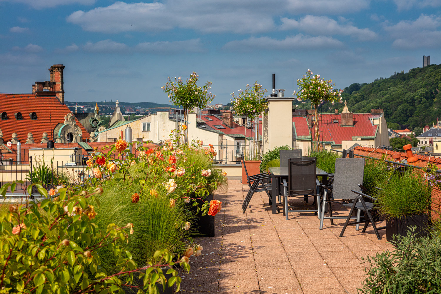 Blooming terrace in the center of Prague